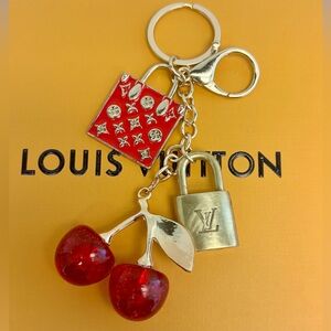 Louis Vuitton Brass Lock, Bag Charm, Enamel zipper pull, Cherry Keychain 5 in